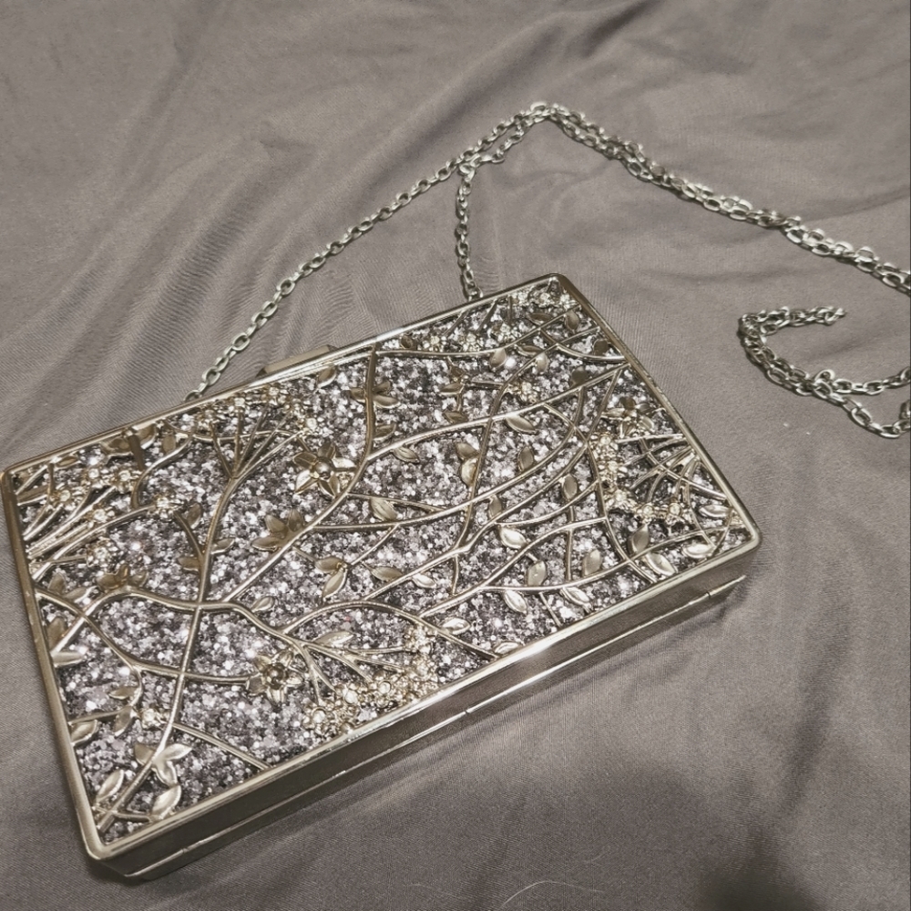 Fawzyla silver and glitter hardshell purse